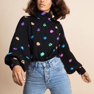 NWOT Dancing Leopard Margo Pin-tuck Blouse in Vintage Dots